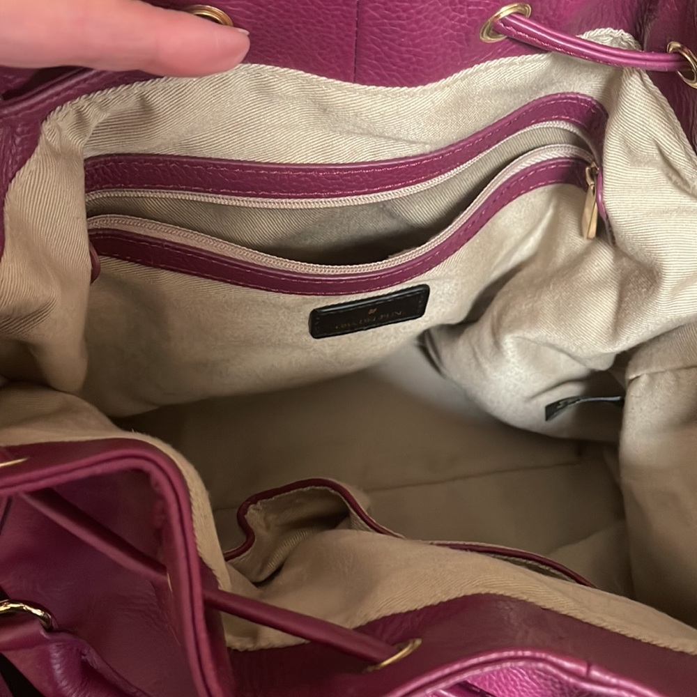 Ora Delphine Fuscia Drawstring Leather Bucket Pur… - image 4